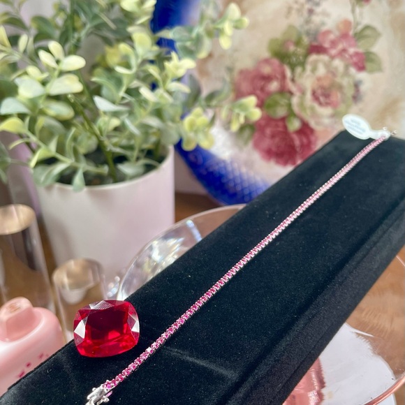 1.5CT GENUINE RUBY Silver Tennis Bracelet. 7" - Picture 8 of 9